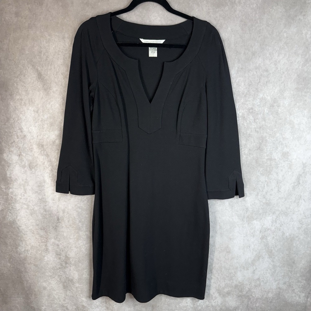 Diane Von Furstenberg 3/4 Sleeve Shift Indy Dress In Black Women's Size 8